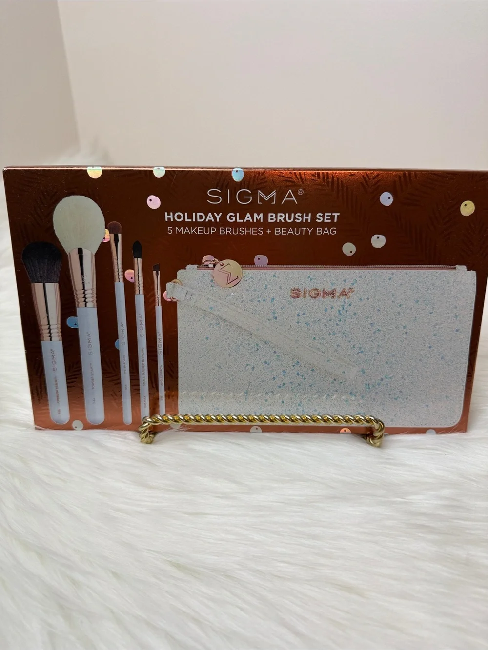 NWT Sigma Beauty Makeup Brush Set with Glitter White & Rose Gold Accents